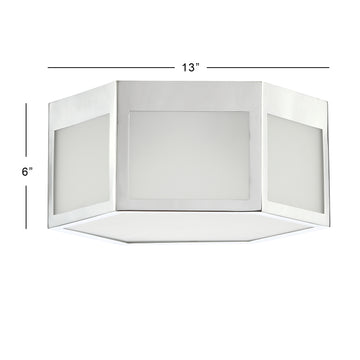 Minimo Hexagon Metal/Frosted Glass LED Flush Mount - JONATHAN Y